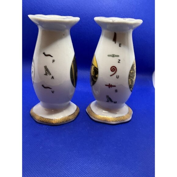 Pair Of Hand-Painted Egyptian-Themed Ceramic Candle Holders - Picture 6 of 10